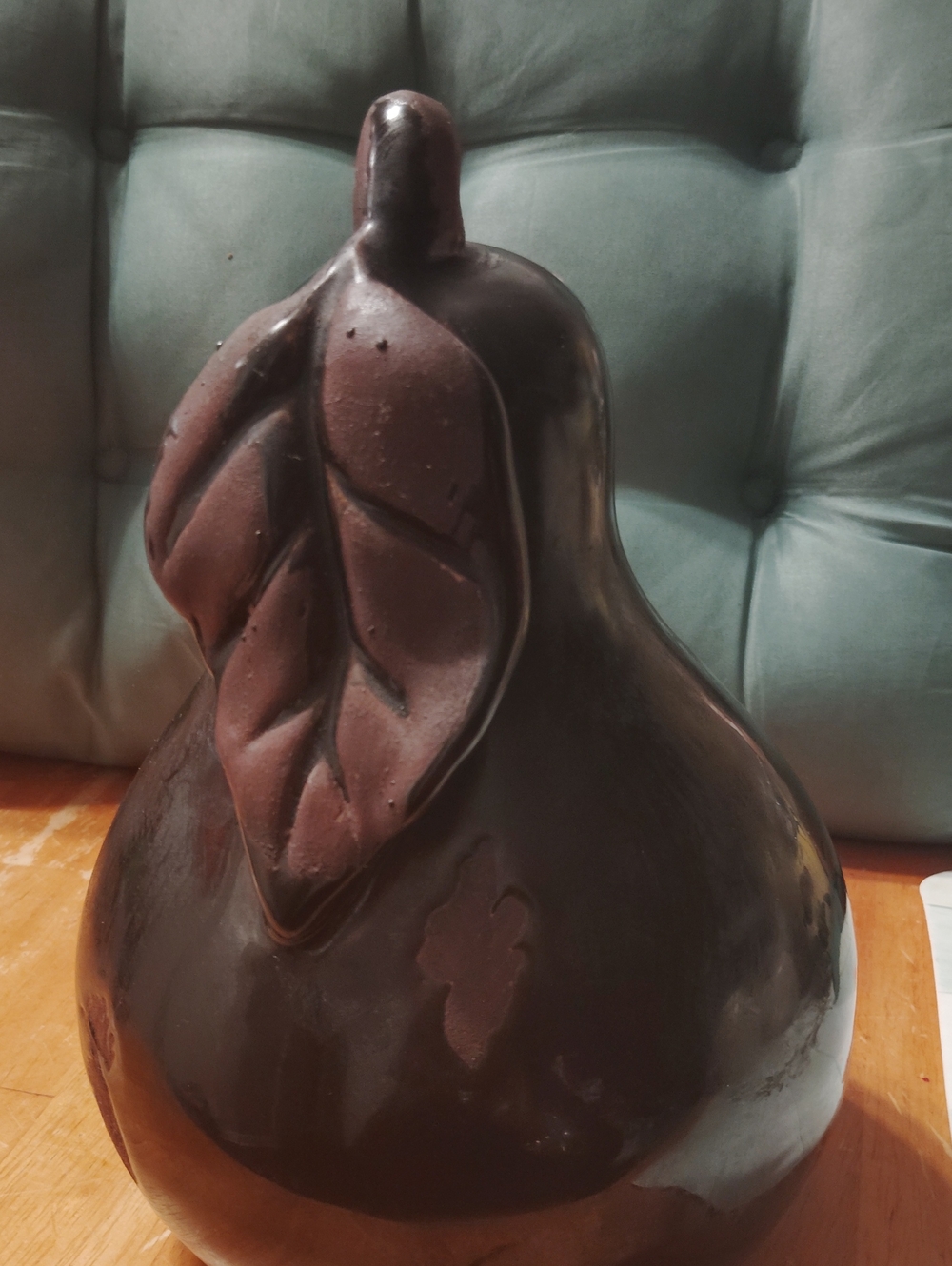 Decorative Brown Ceramic Pear Sculpture with Leaf Accent